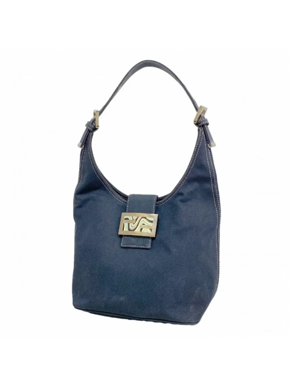 Fendi Handbag Canvas Navy Silver